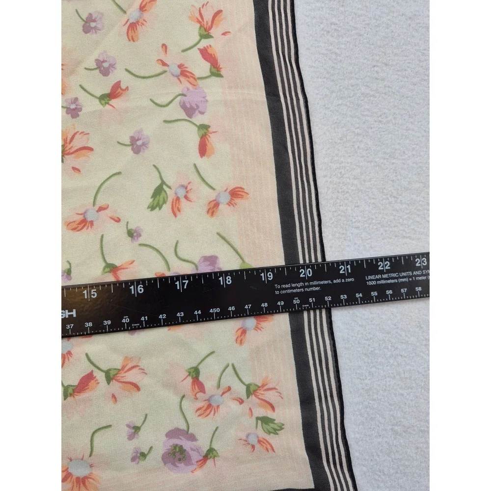 Lauren Ralph Lauren Silk Square Scarf Floral Black Striped Border 21x21 Cottage